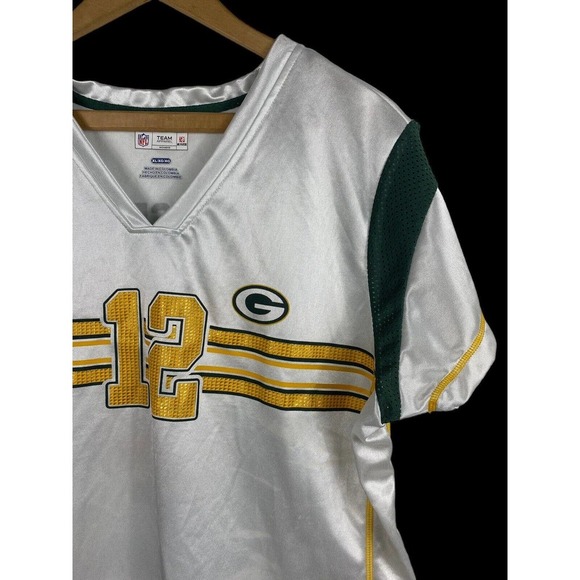 Green Bay Packers Jersey Shirt XL Womens Aaron Rodgers #12 V Neck White #12 NFL - Picture 3 of 7